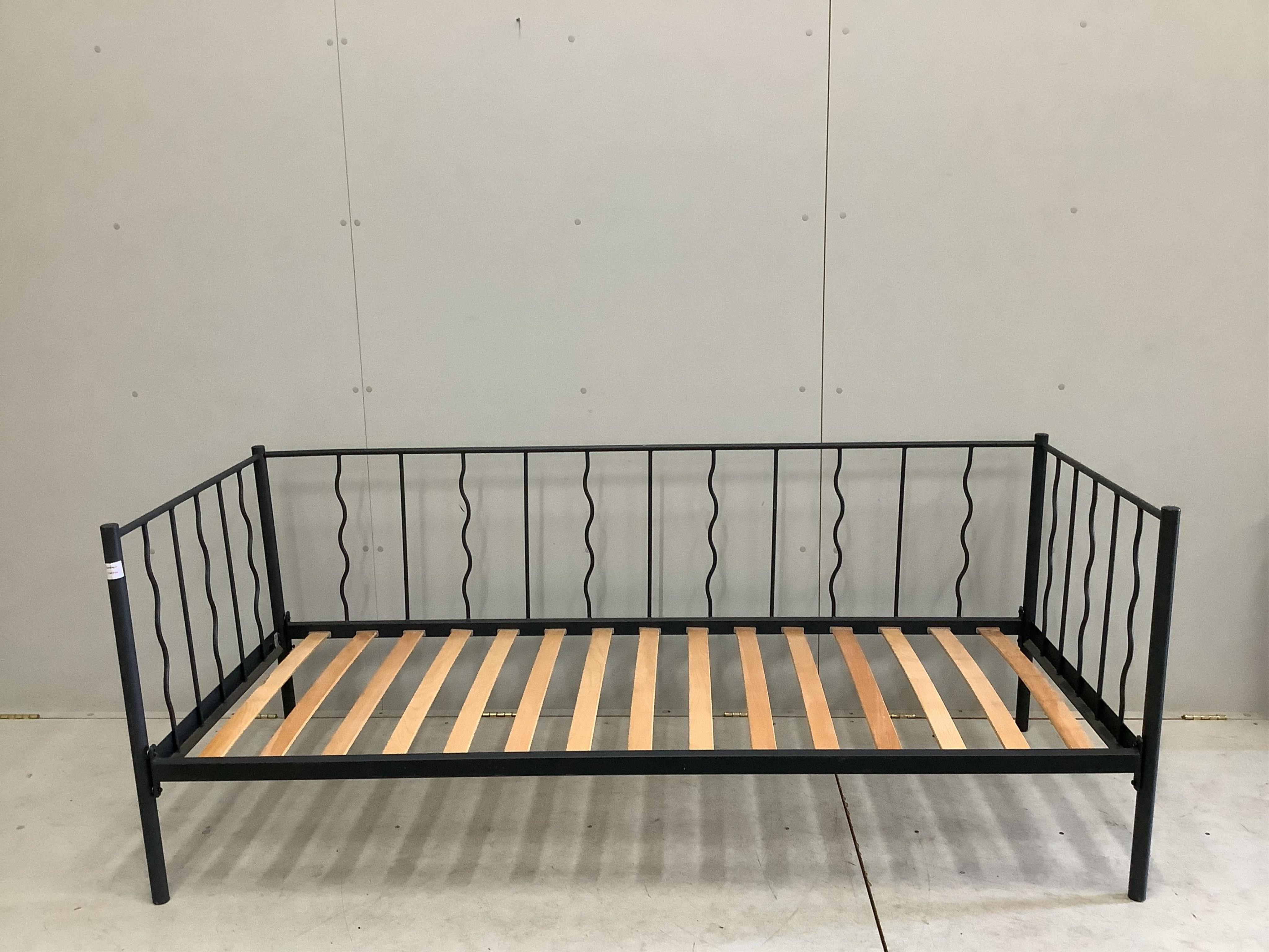 A contemporary metal day bed, width 199cm, depth 80cm, height 79cm. Condition - fair